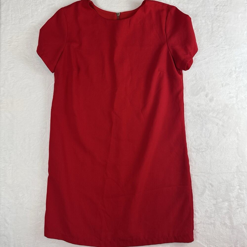 Lulus Shout Shift Mini Dress Small Lined Short Sleeve Exposed Zipper Red Classic